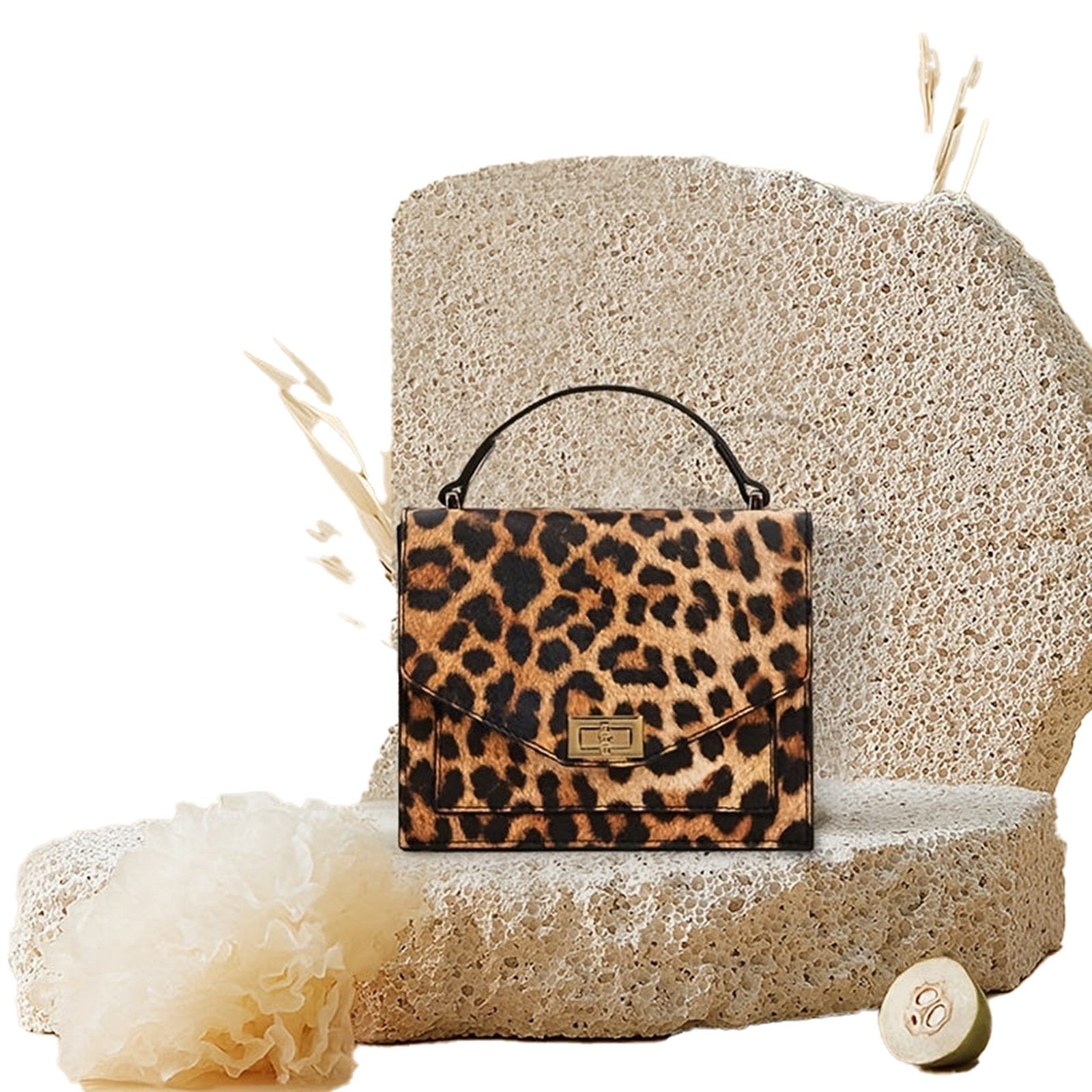 Leopard Print Vintage Clutch Handbag Open View