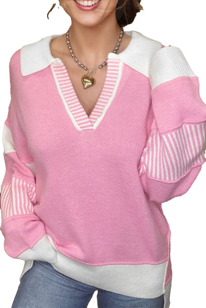 Sky Blue Color Block Knit Sweater