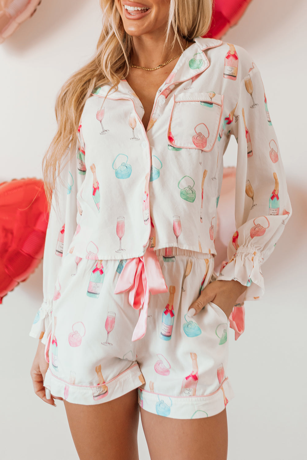 Christmas Wine Glass Pajama Set