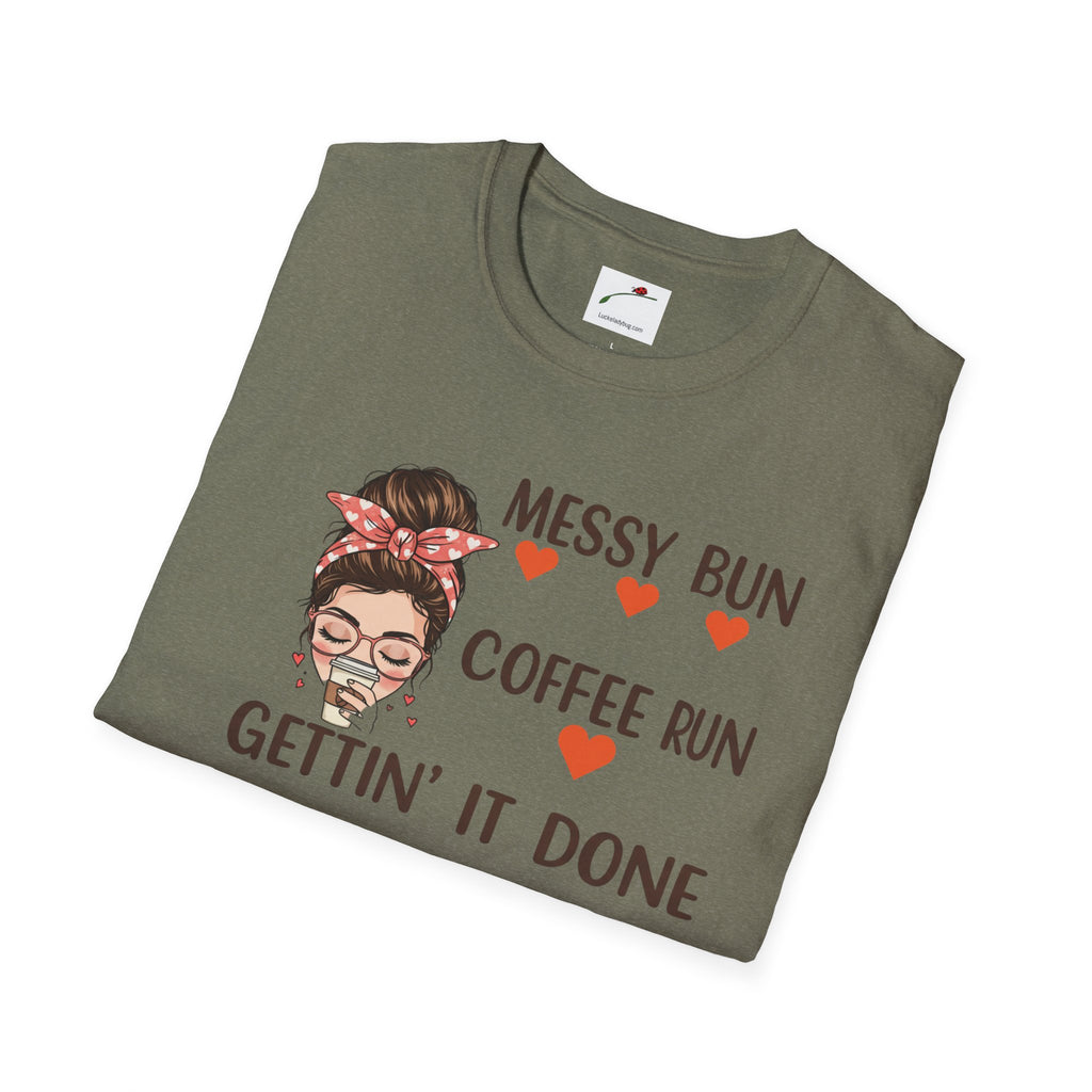 Coffee Mom Graphic Tee Messy Bun Design