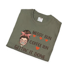 Coffee Mom Graphic Tee Messy Bun Design