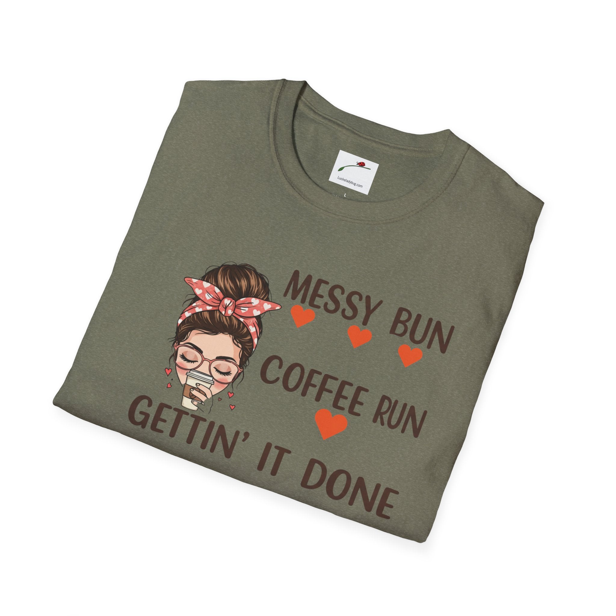 Coffee Mom Graphic Tee Messy Bun Design