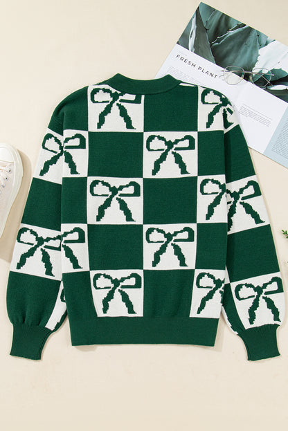 Blackish Green Checkered Sweater For Trendy Style