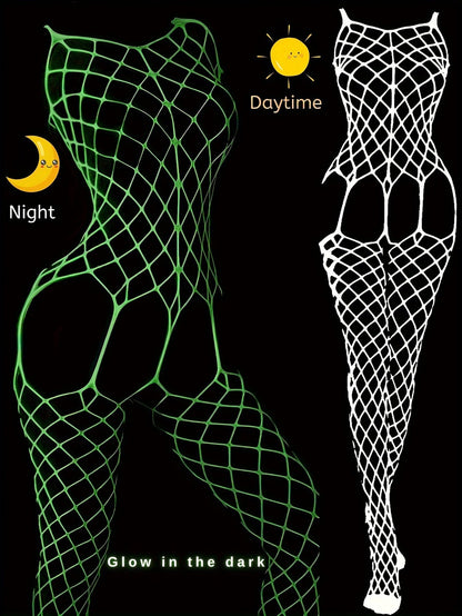 Luminous Fishnet Bodystocking - Open Crotch Women's Hot Lingerie &