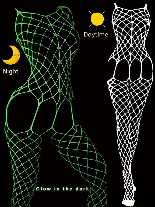 Luminous Fishnet Bodystocking - Open Crotch Women's Hot Lingerie &