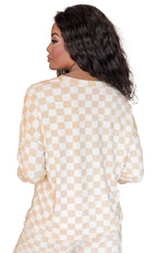 Beige Checkered Lounge Set For Cozy Comfort