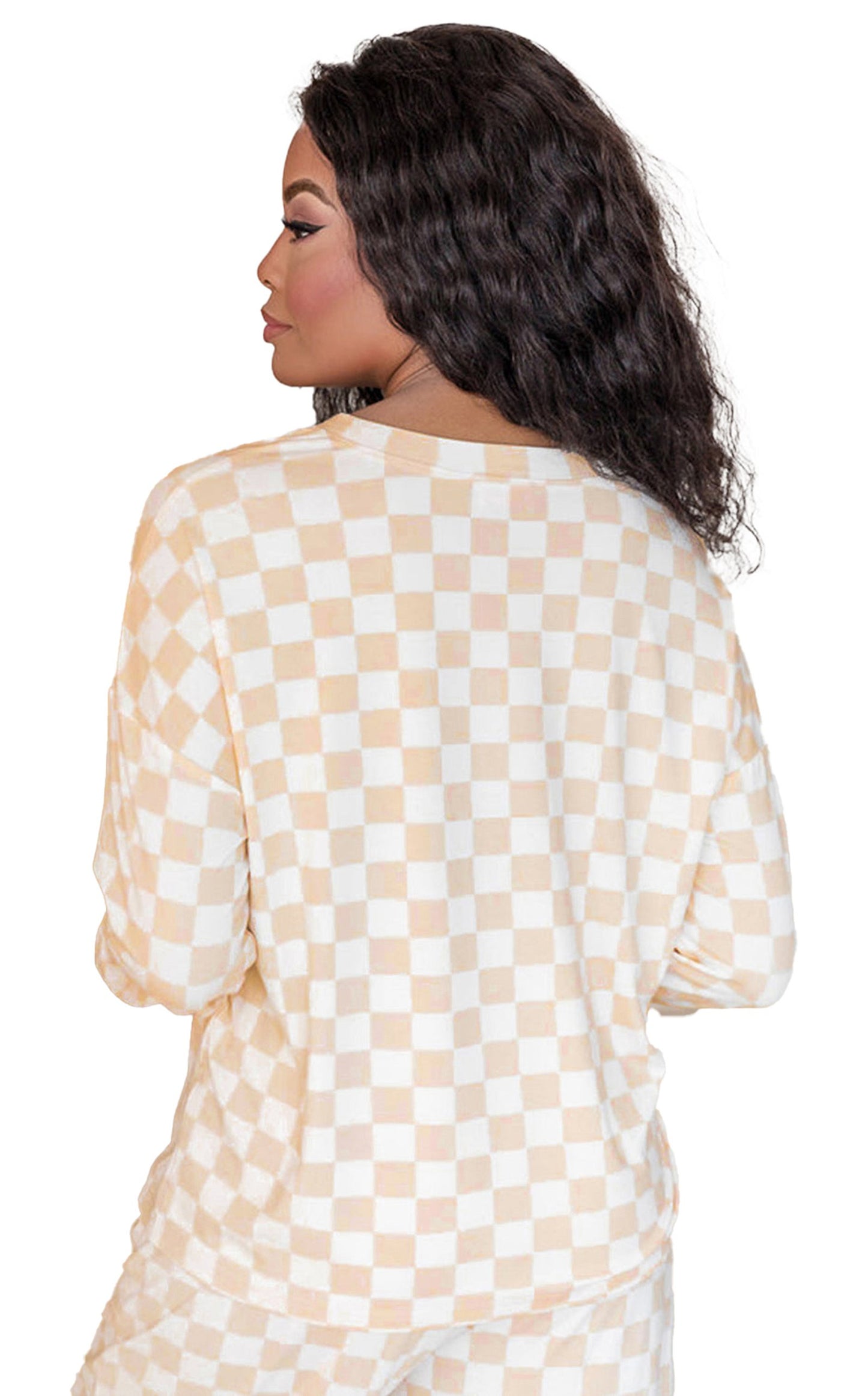 Beige Checkered Lounge Set For Cozy Comfort