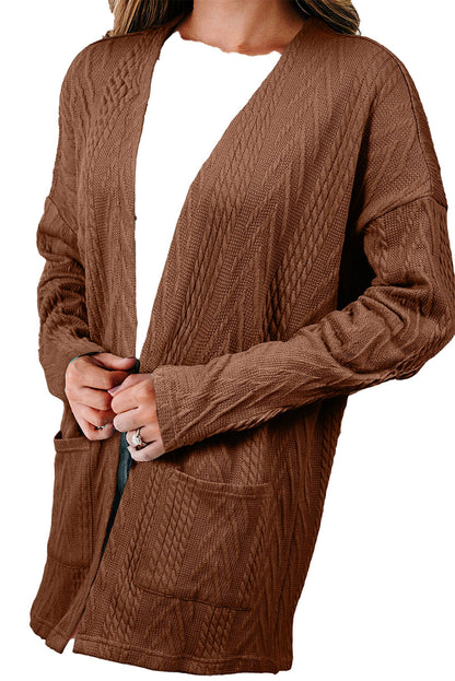 Solid Textured Open Front Cardigan