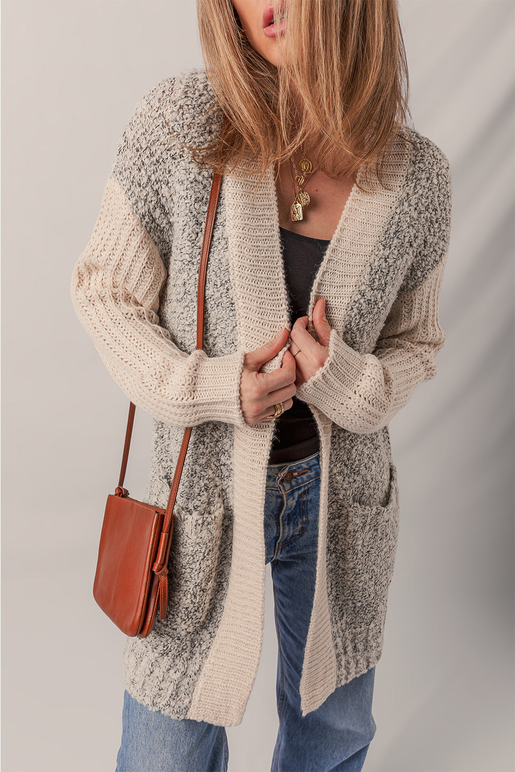Color Block Open Front Cardigan
