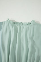 Bright Green Solid Color V Neck Short Puff Sleeve High Waist Tiered Maxi Dress