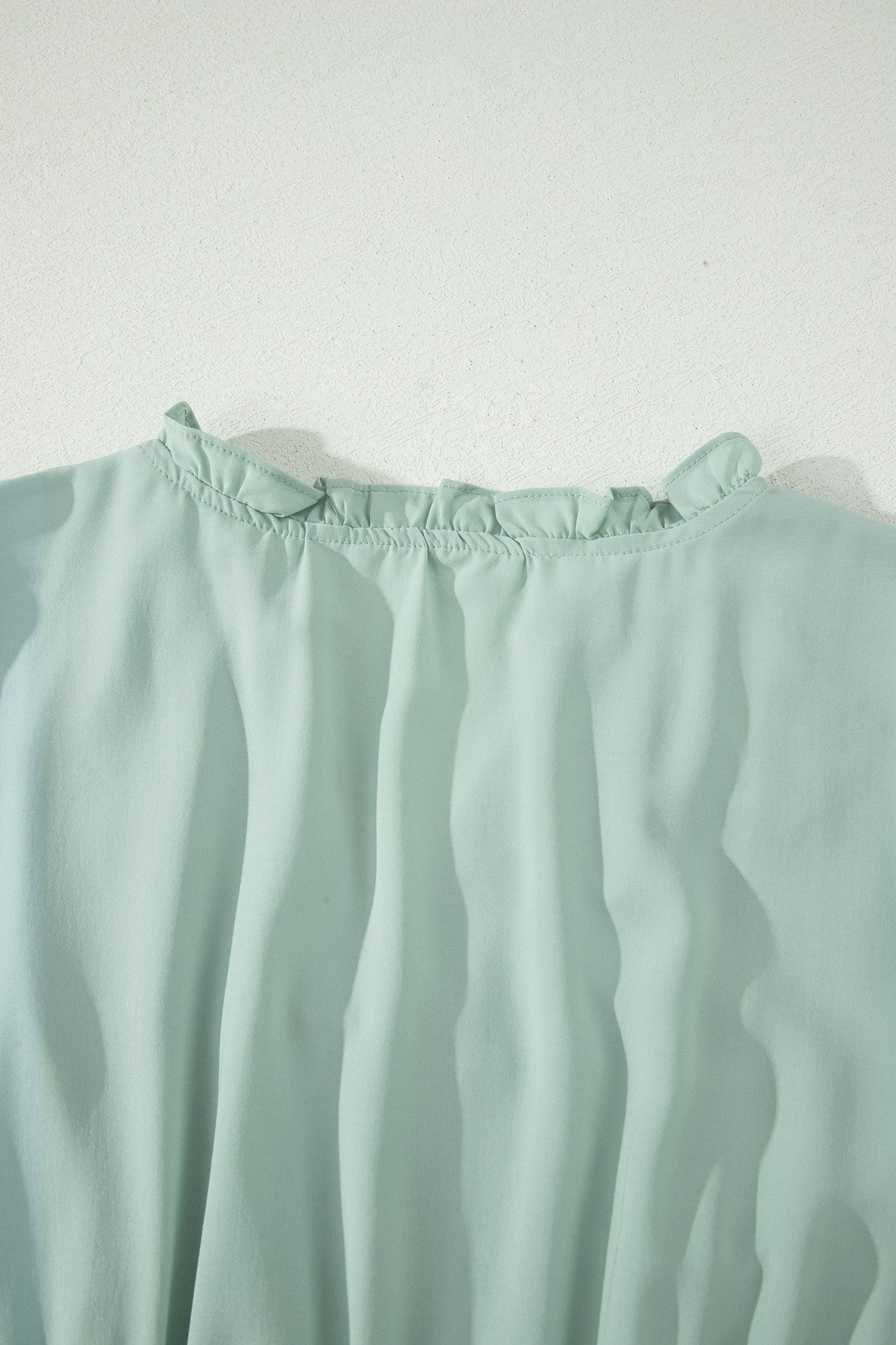 Bright Green Solid Color V Neck Short Puff Sleeve High Waist Tiered Maxi Dress