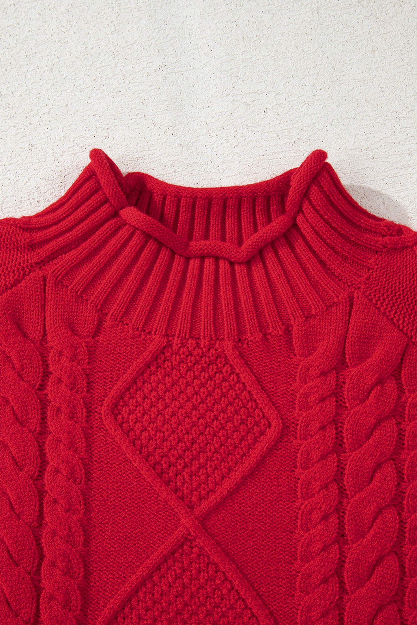 Fiery Red Cable Knit Sweater For Women