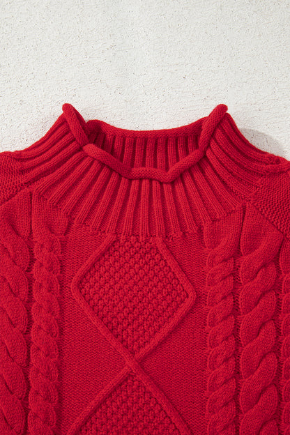 Fiery Red Cable Knit Sweater For Women