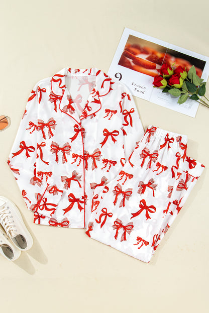 Red Christmas Bow Pajama Set For Women