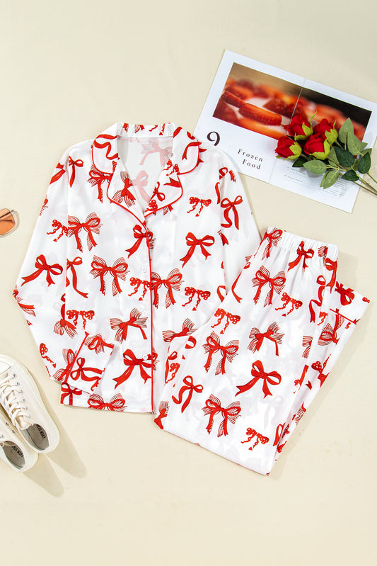 Red Christmas Bow Pajama Set For Women