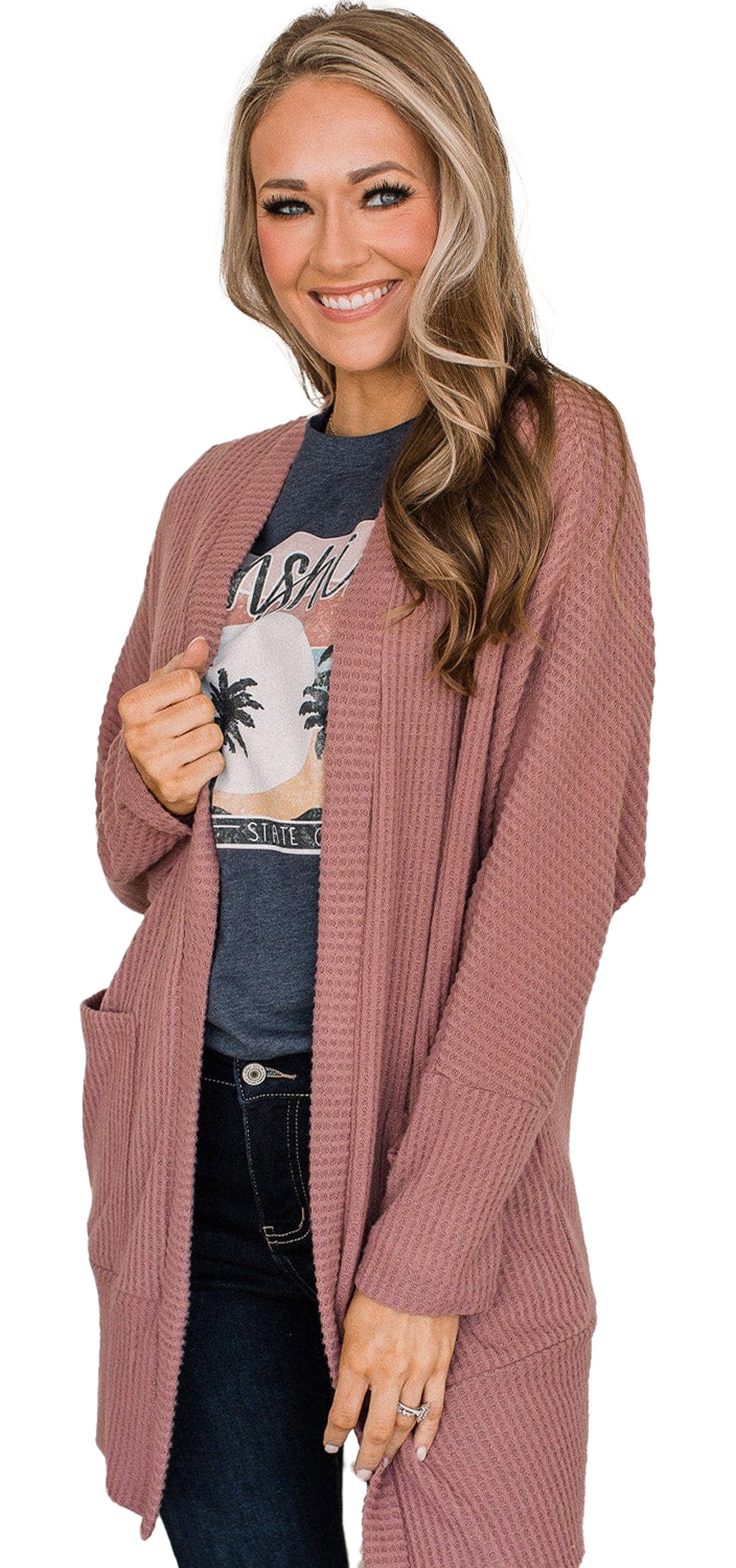 Mineral Red Waffle Knit Cardigan