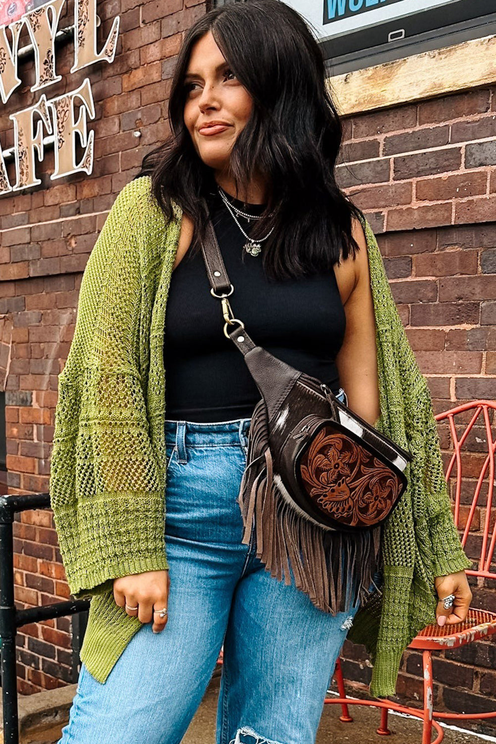 Green Oversized Crochet Cardigan