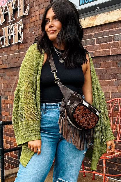 Green Oversized Crochet Cardigan