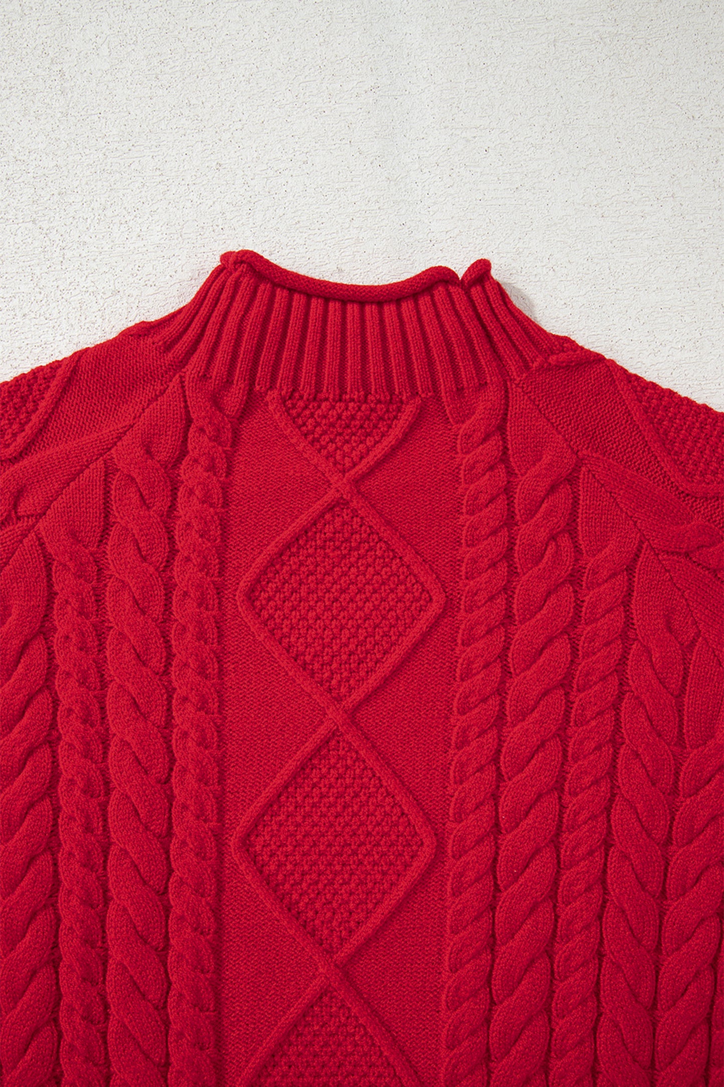 Fiery Red Cable Knit Sweater For Women
