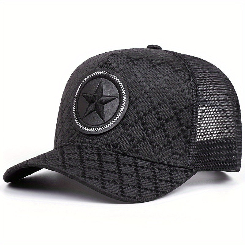 LuckeLadybug LLC men's outdoor sports baseball cap with a stylish black design and mesh back for breathability