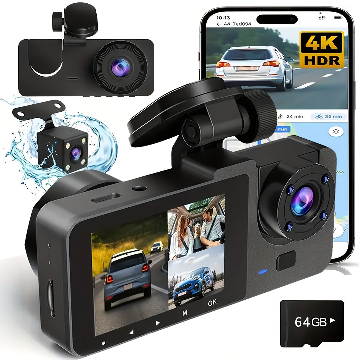 4k Front And Rear Dash Cam, Ultra Hd Recorder