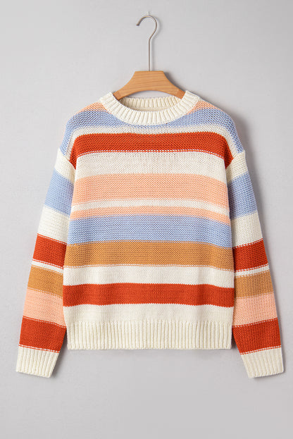 Pink Striped Colorblock Sweater