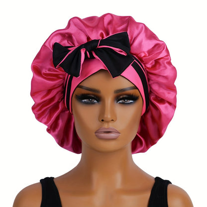 Double Layered Satin Sleep Bonnet With Bow