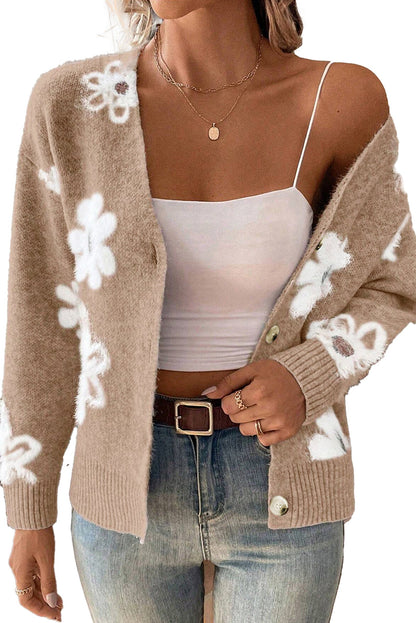 Smoke Gray Floral Knit Cardigan