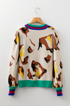 Apricot Animal Print Knit Sweater