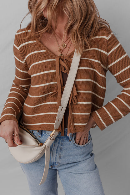 Chestnut Striped Tie Front Cardigan