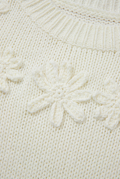 White Flower Detail Sweater For Trendy Style