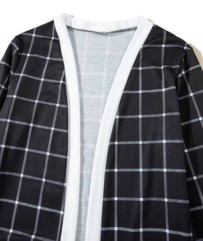 Black Plaid Open Cardigan For Chic Style