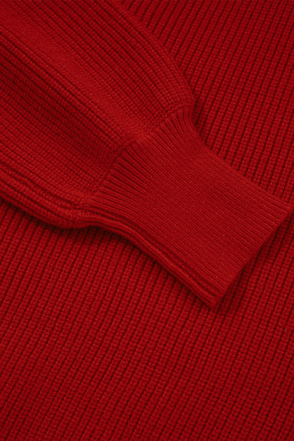 Red Lantern Sleeve Sweater With Bow Detail