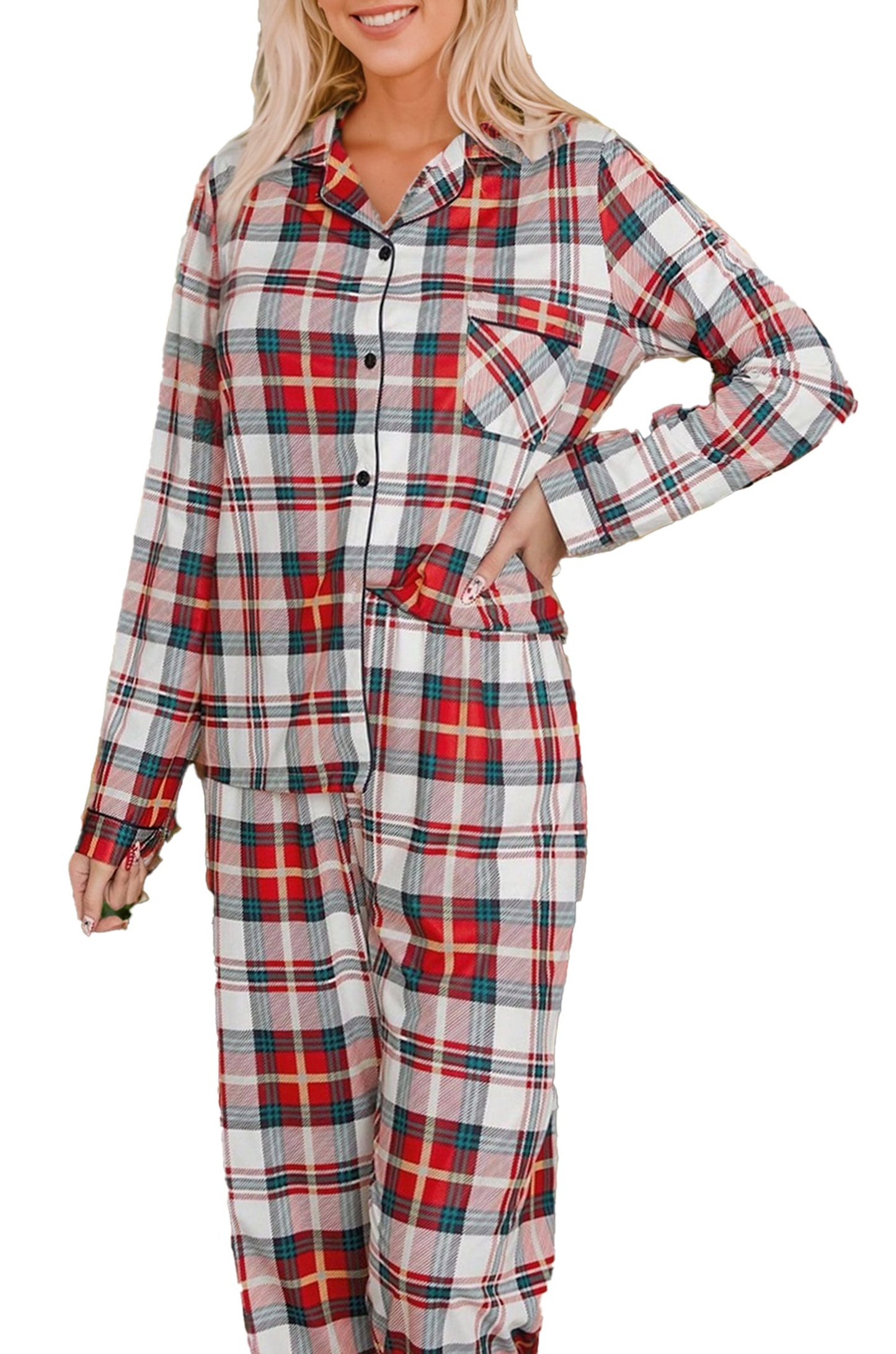 Red Plaid Christmas Pajamas Set