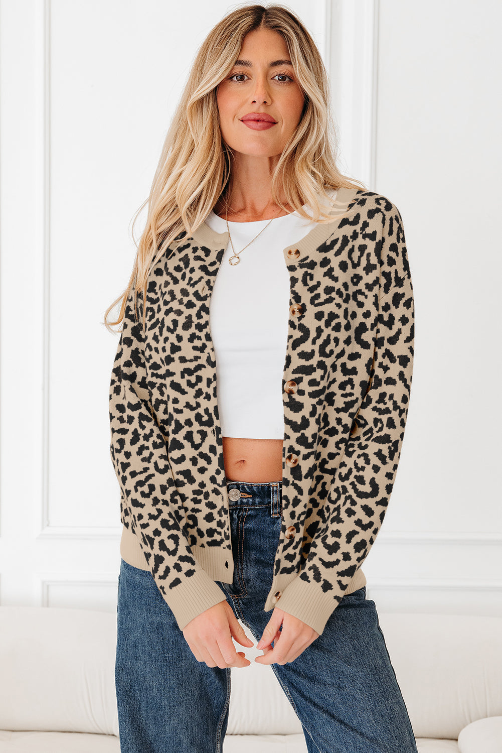 Khaki Leopard Print Cardigan For Stylish Looks