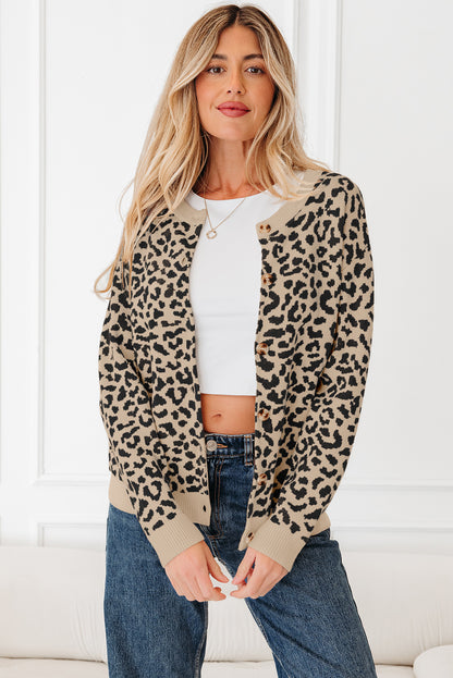 Khaki Leopard Print Cardigan For Stylish Looks