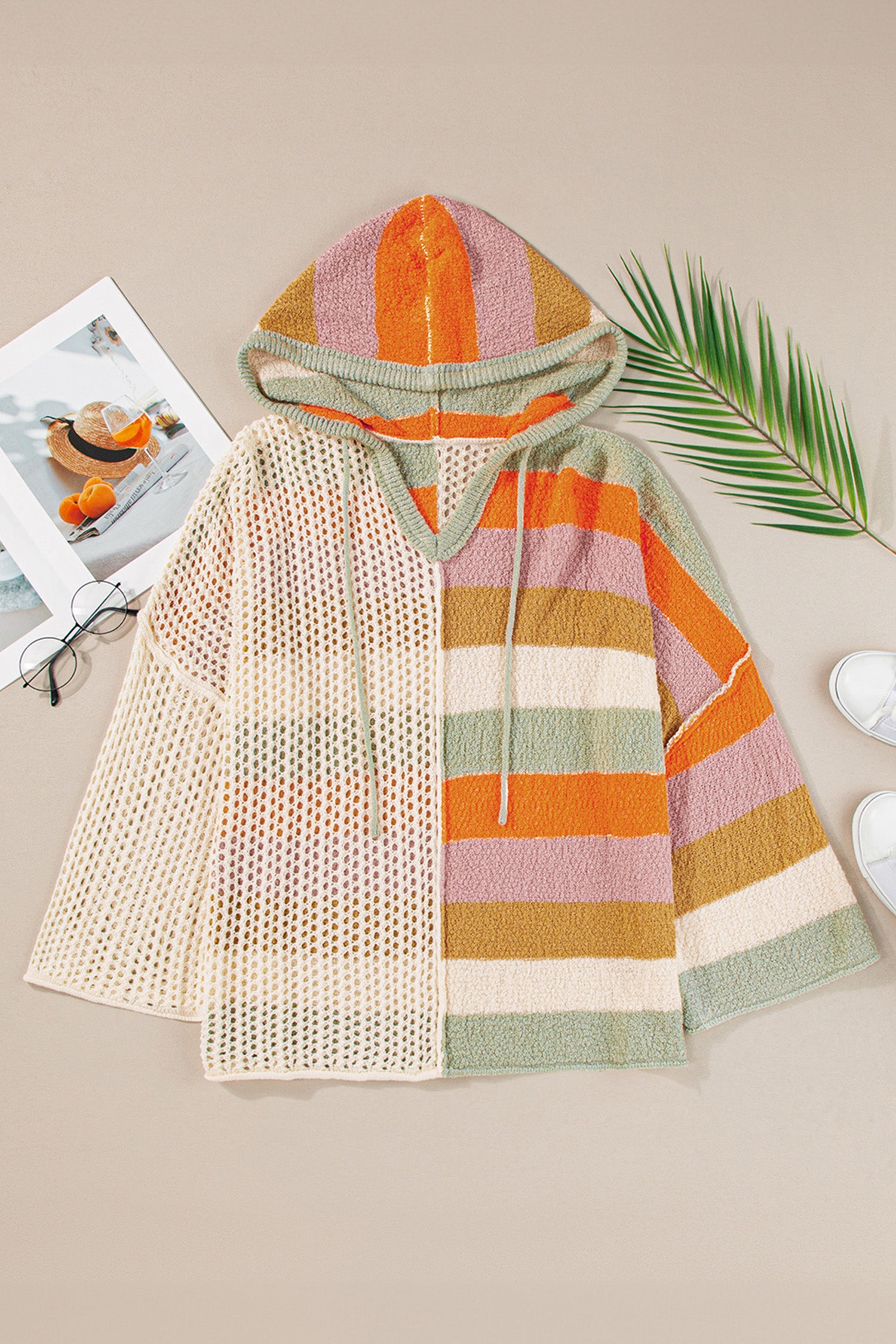 Beige Oversized Colorblock Sweater