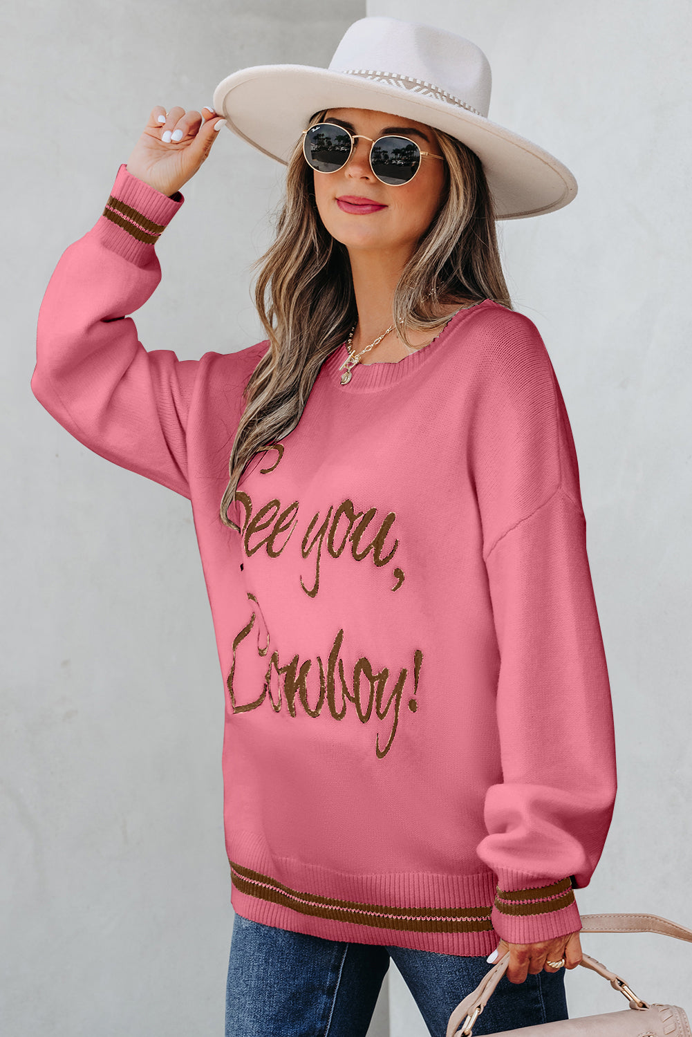 Peach Blossom Embroidered Western Sweater