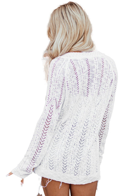 White Open Knit Cardigan For Trendy Style