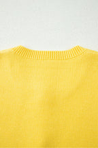 White Solid Color Sleeveless Knit Button Pocketed Sweater
