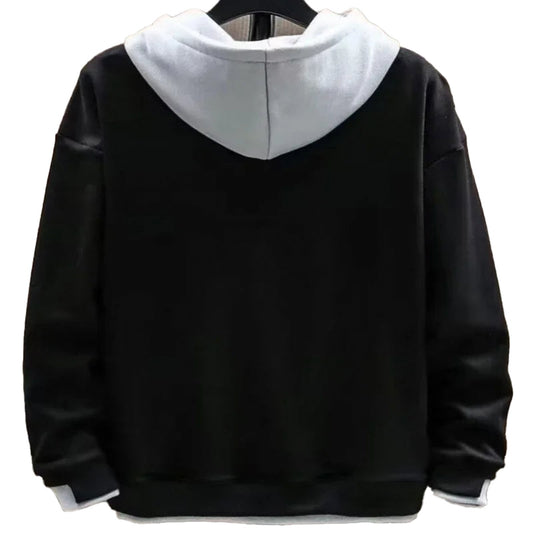 Back view of a LuckeLadybug LLC black and gray 2024 mens streetwear hoodies with a stylish design