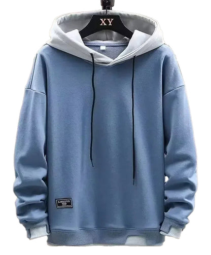 Light blue 2024 mens streetwear hoodies with a relaxed fit and adjustable drawstrings