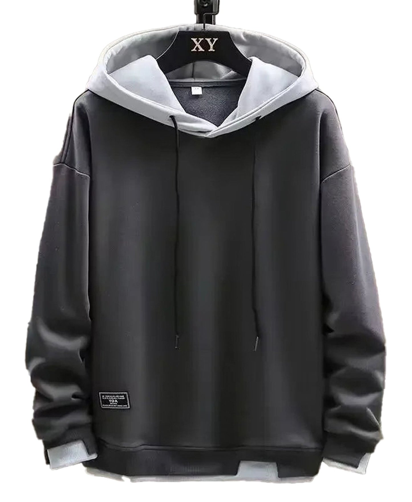 LuckeLadybug LLC 2024 mens streetwear hoodies in black with gray accents and adjustable drawstring
