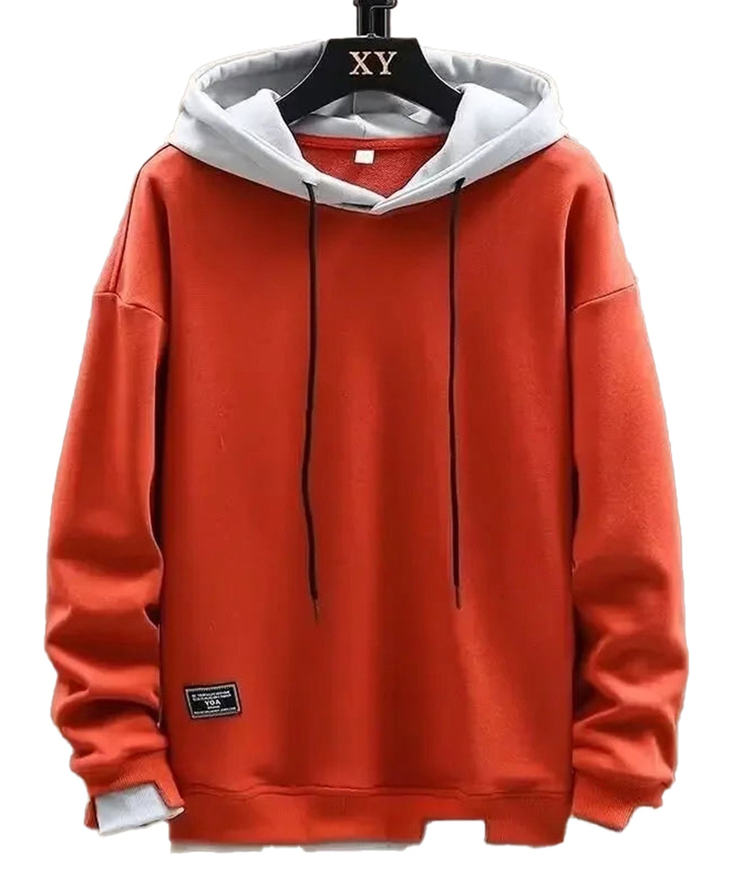 Orange and gray LuckeLadybug LLC 2024 mens streetwear hoodies with a relaxed fit and drawstring closure