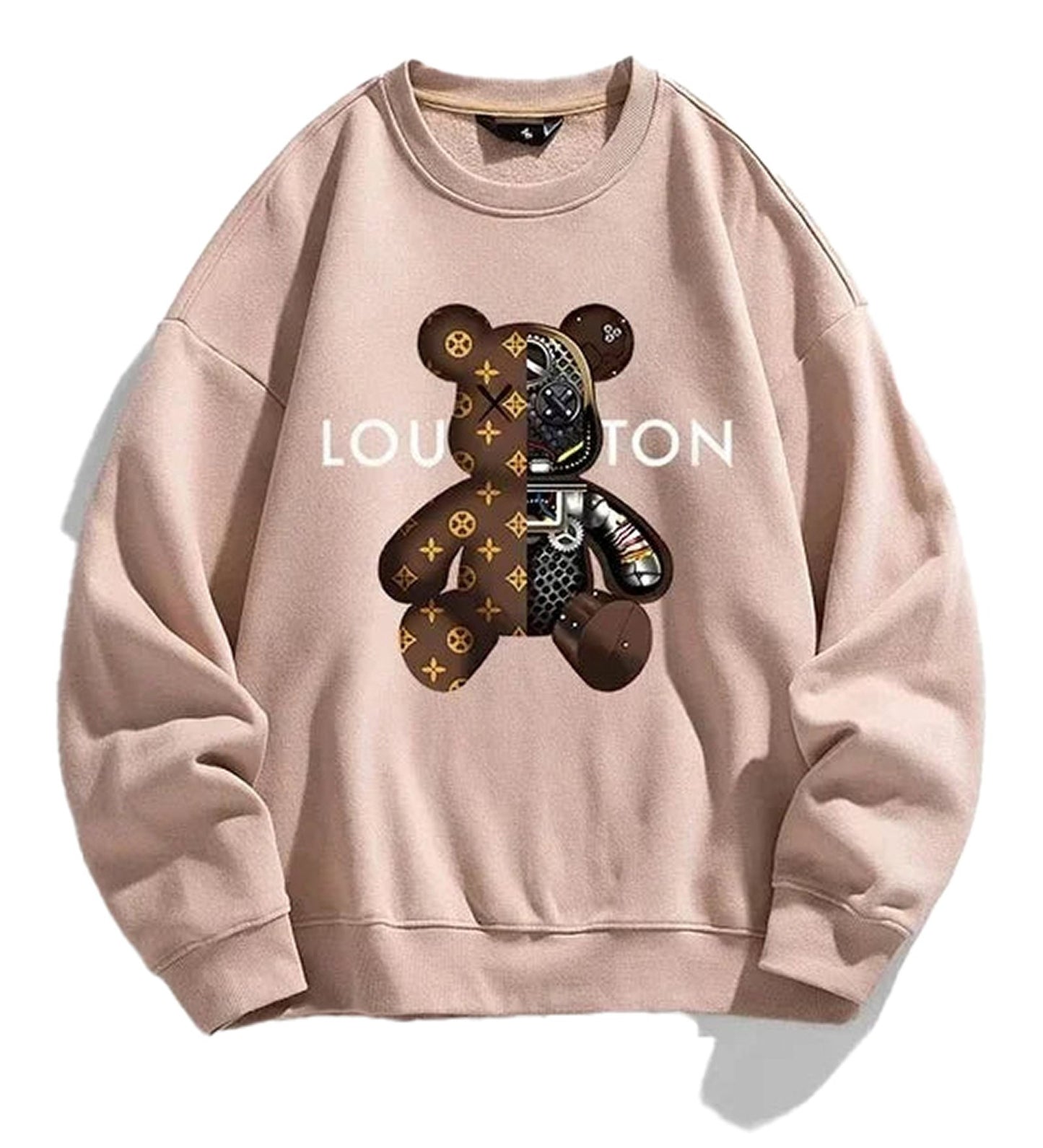 LuckeLadybug LLC 2024 streetwear hoodie in pink featuring a graphic bear design
