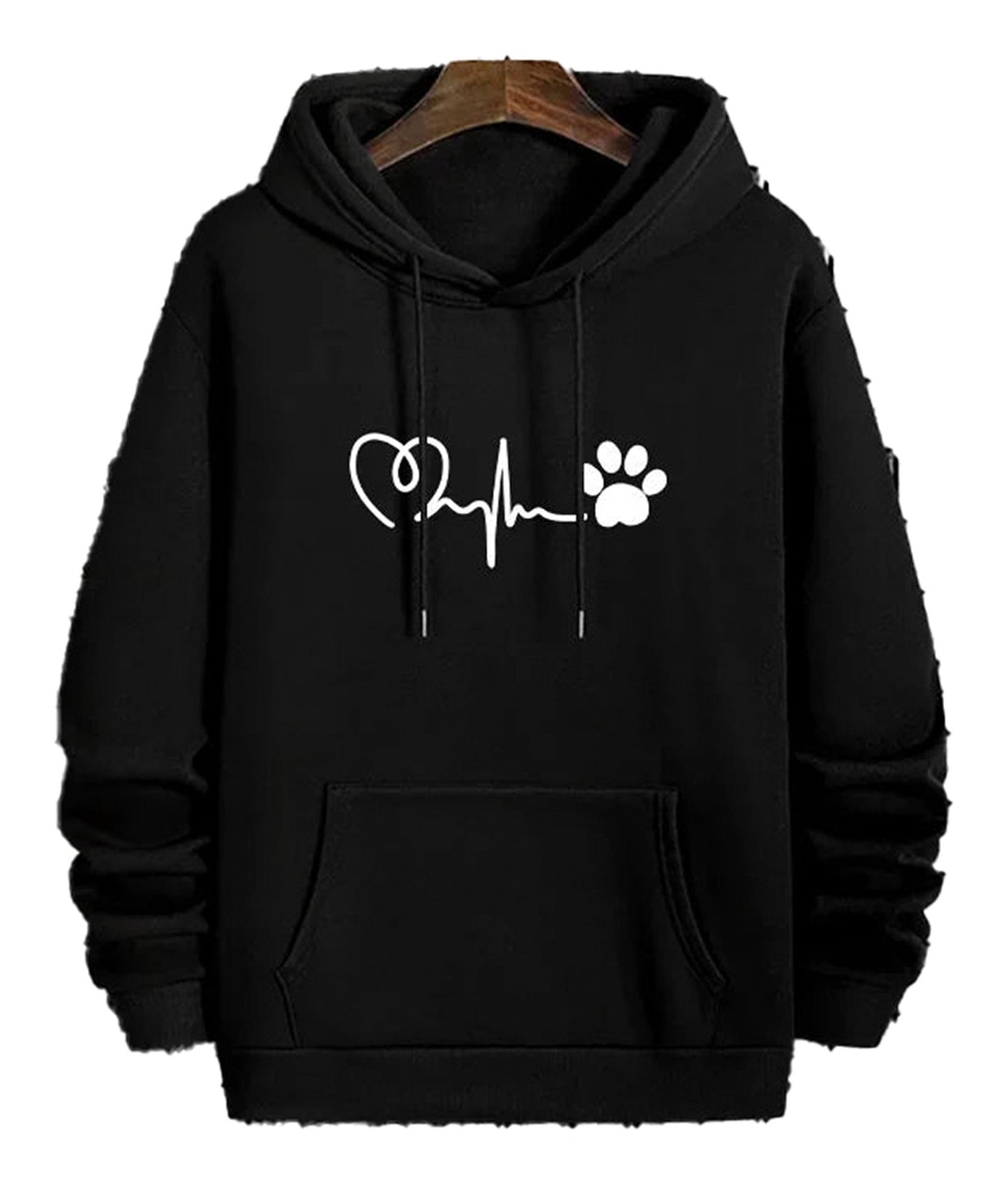 LuckeLadybug 2025 men's hoodies in black with heart and paw print design