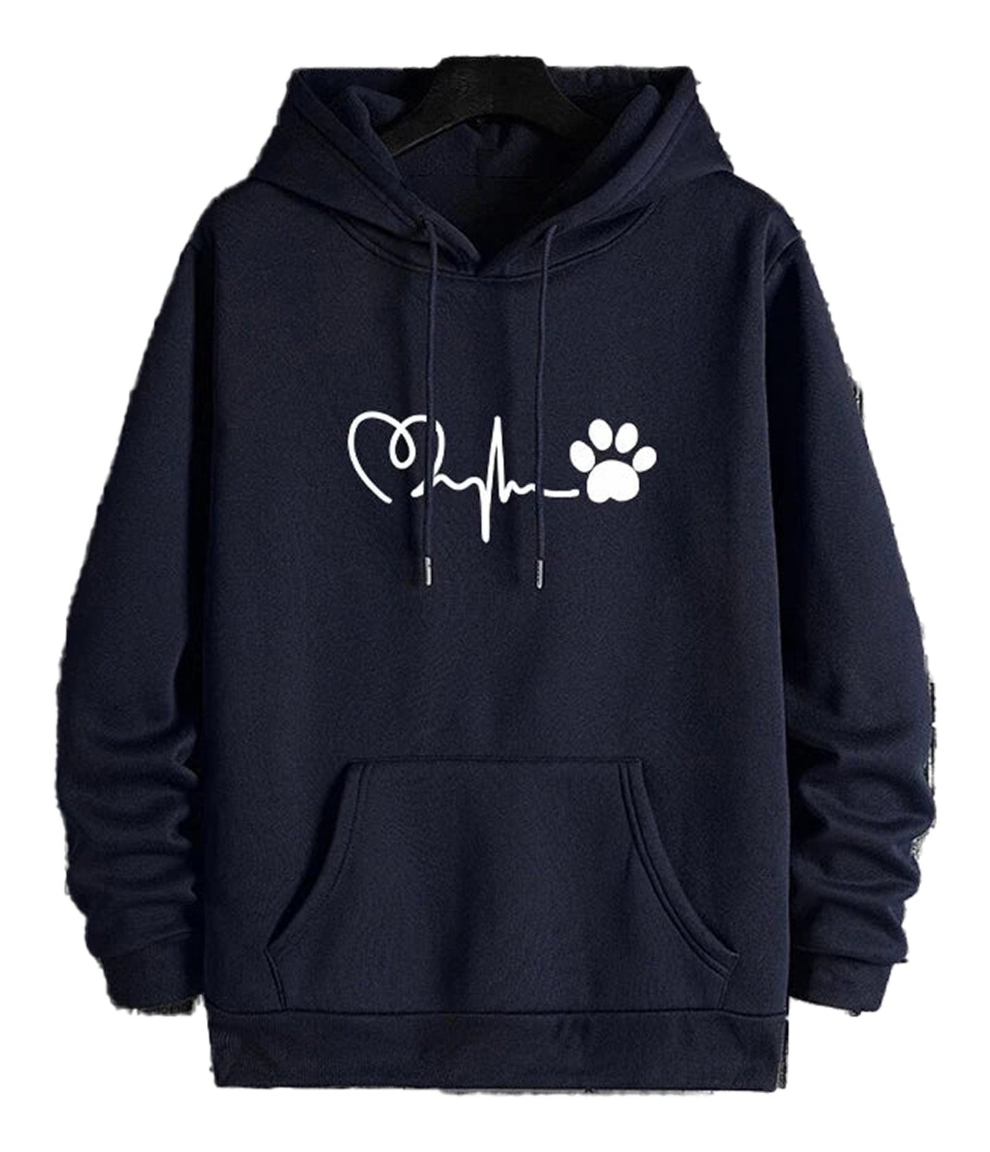 Navy blue 2025 men's hoodies with heart and paw print design for pet lovers