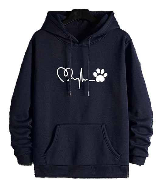 Navy blue 2025 men's hoodies with heart and paw print design for pet lovers