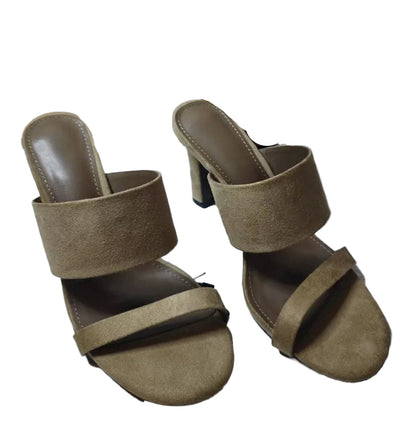LuckeLadybug LLC 2025 open toe block heel sandals in tan with two wide straps for stylish comfort