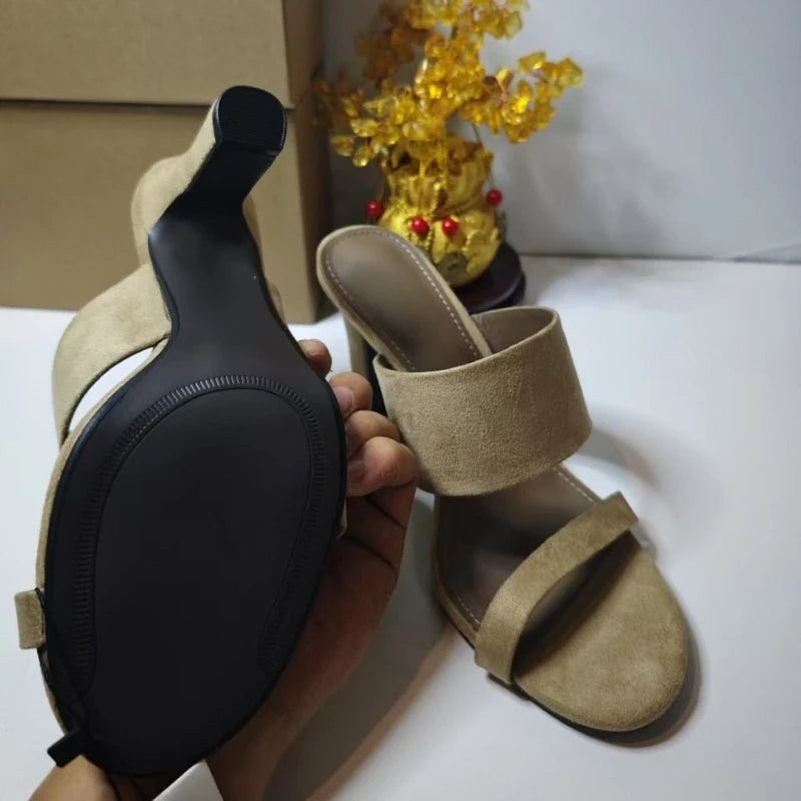 LuckeLadybug LLC 2025 open toe block heel sandals in beige with a comfortable footbed for stylish summer wear
